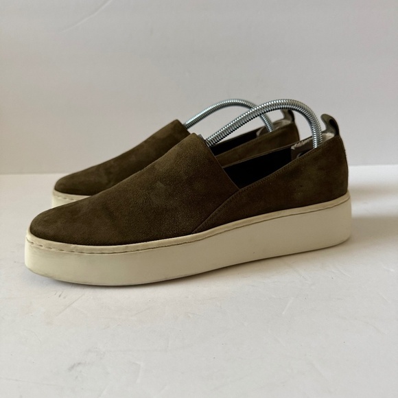 VINCE Saxon Olive Green Suede Leather Slip-On Platform Sneakers Size 8 - Picture 4 of 12